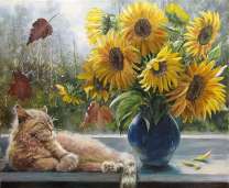 Без бренда «Подсолнухи в синей вазе возле кота» в Калуге