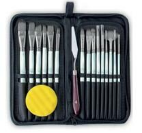 Без бренда «Коробка 50 шт.: Набор кистей для рисования в чехле, премиум набор (15 нейлоновых кистей, 1 мастихин) белые» в Калуге