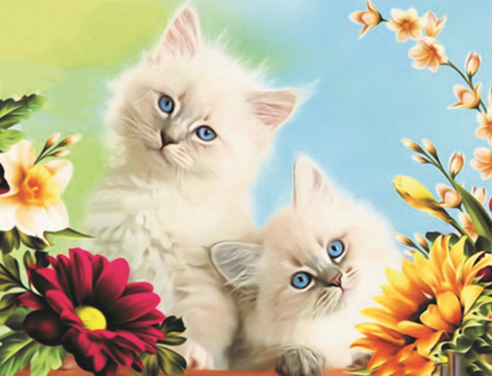 Алмазная мозаика 40x50 Милые котята среди цветов