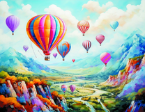 Полет воздушных шаров над горами и лесами