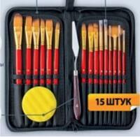 Без бренда «Набор кистей для рисования в чехле, премиум набор (15 нейлоновых кистей, 1 мастихин) красные» в Калуге