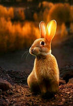 Пушистый кролик и заходящее солнце
