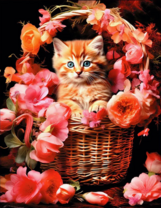 Без бренда «Рыжий котенок в корзине с цветами» в Калуге