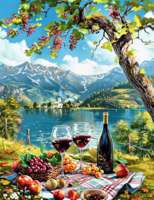 Без бренда «Винный натюрморт с бокалами, бутылкой вина, фруктами и ягодами» в Калуге