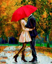 Влюбленный поцелуй под красным зонтом